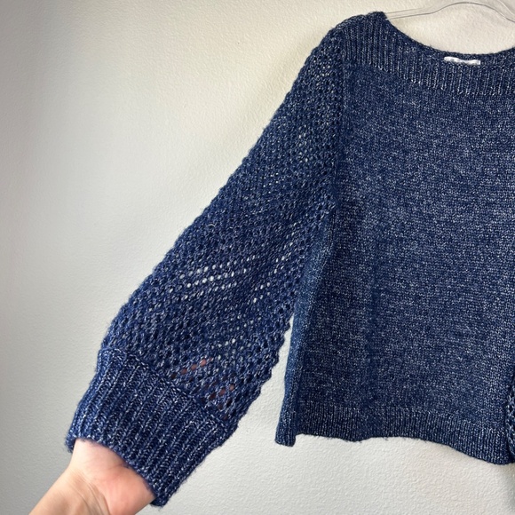 Tommy Bahama women size XL knit sweater navy wool blend shimmer balloon sleeve - Picture 5 of 13